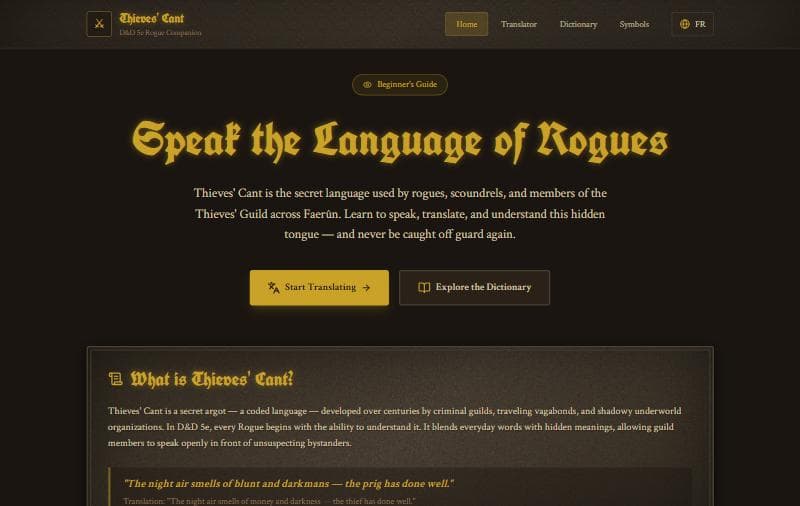 Screenshot of Thieves' Cant Translator